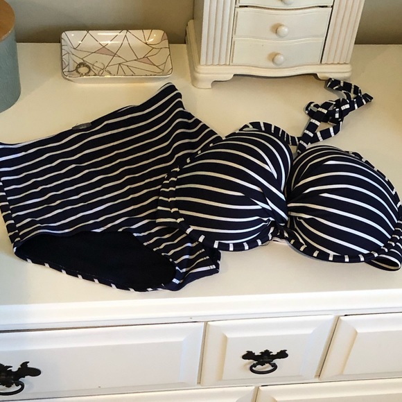 aerie Other - Aerie Navy and White Stiped Highwaisted Bikini